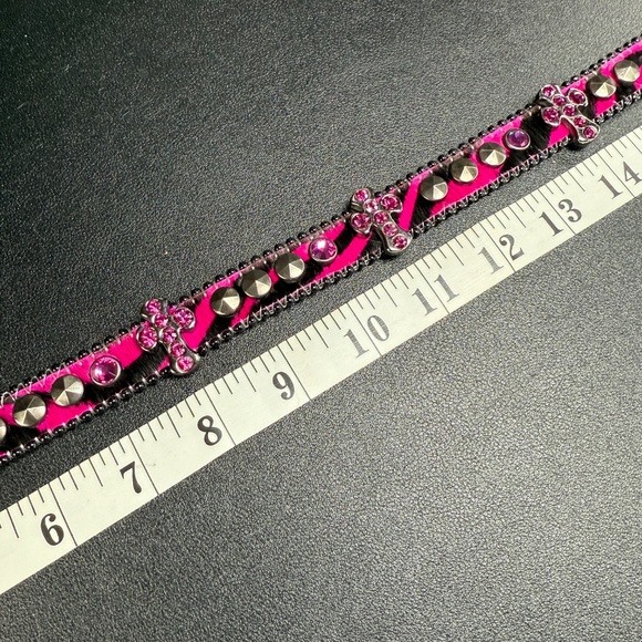 NWOT - Hot Pink and Black b.b. Simon Cross Motif Swarovski Crystal Dog Collar XL - Picture 2 of 12